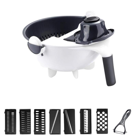 9 in 1 Magic Rotate Vegetable Cutter with Drain Basket