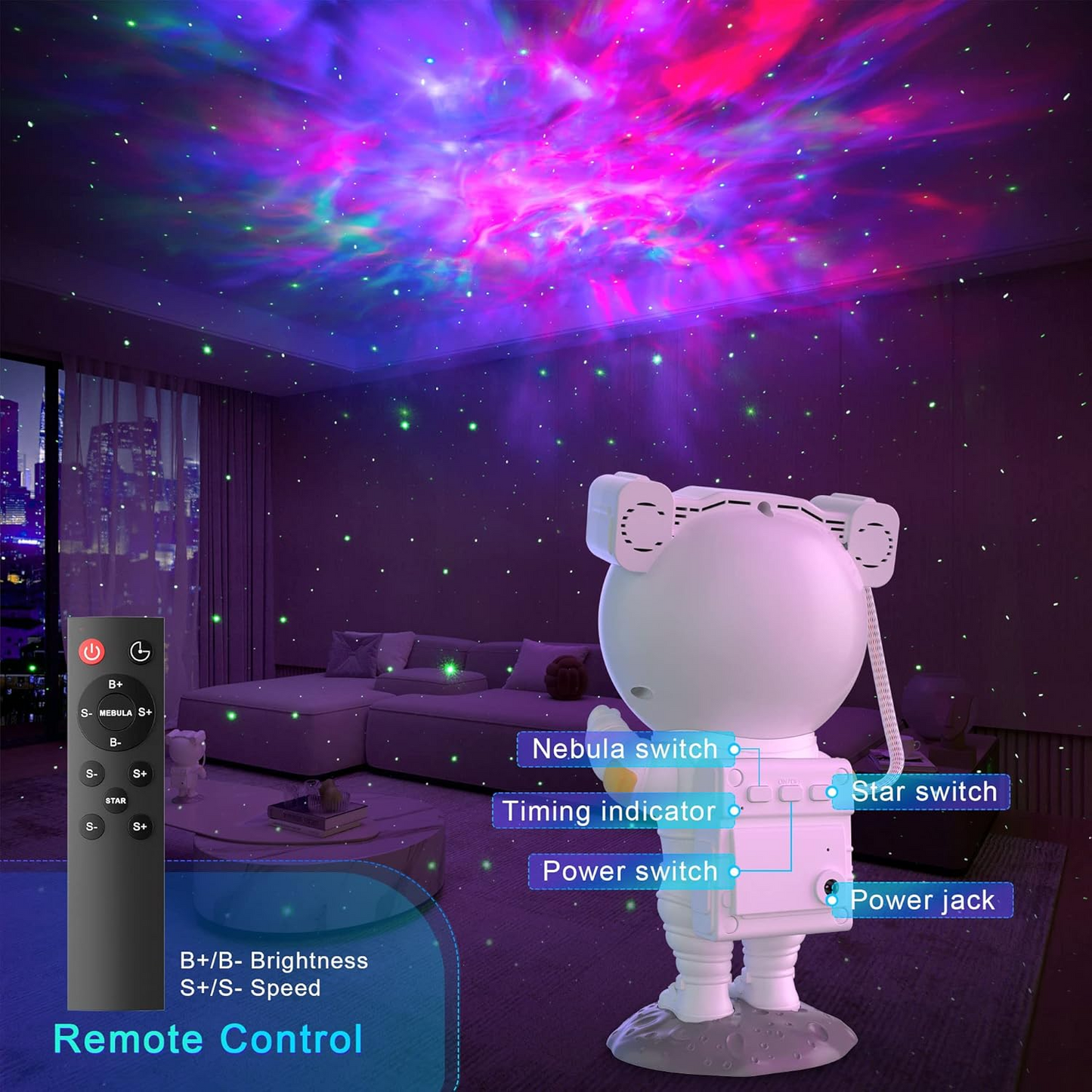 Astronaut Star Projector Night Light with Timer Galaxy Projector