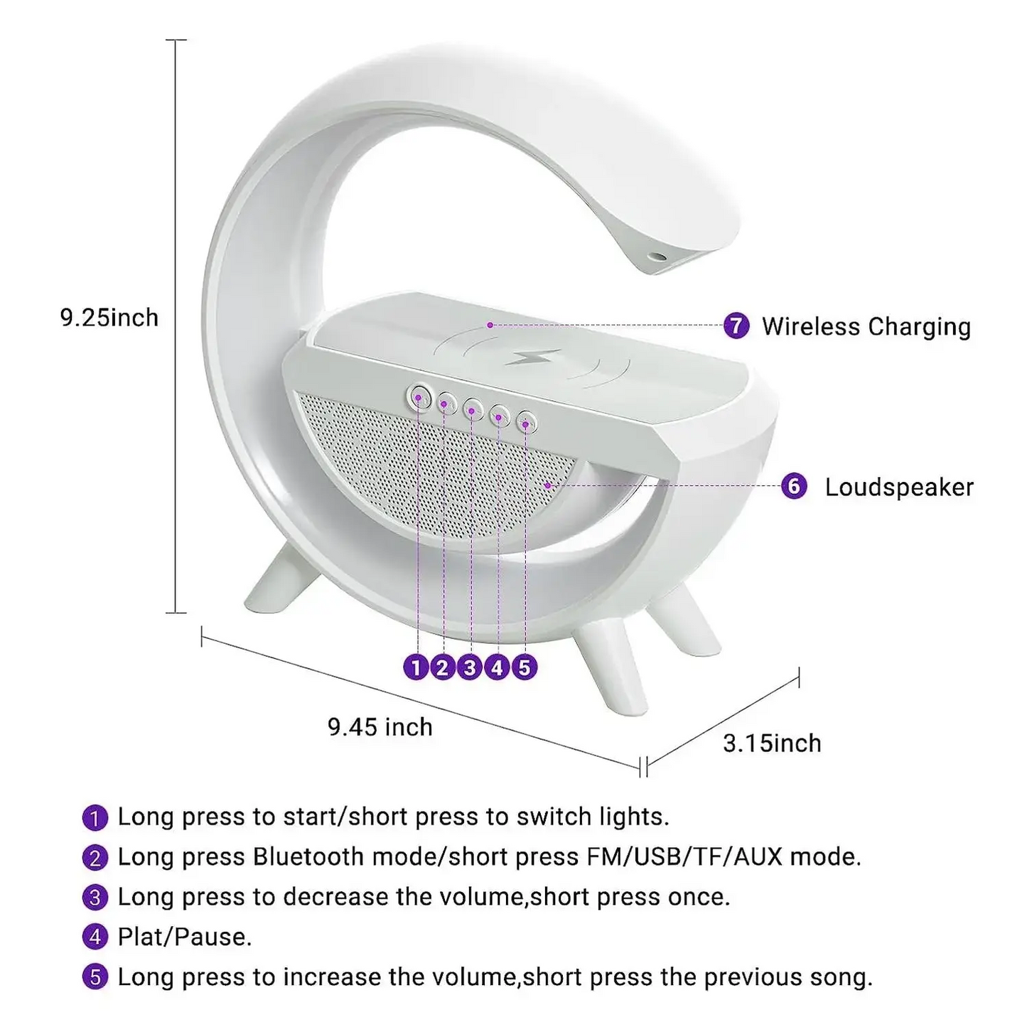 Multifunctional “G-Light” Bluetooth Night Lamp with mood light; Wireless Charger