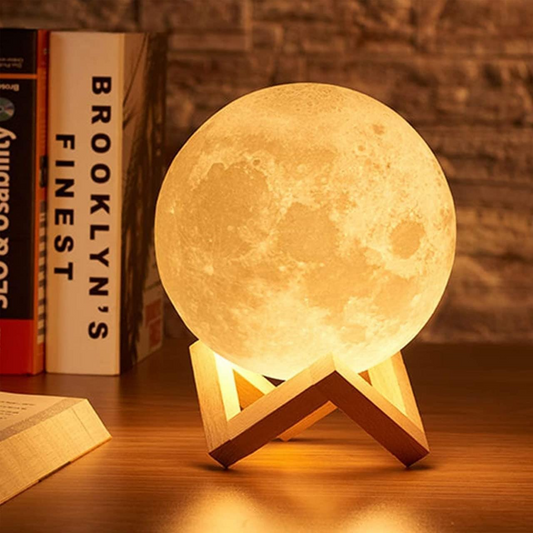 3D Moon Lamp Light With Wooden Stand