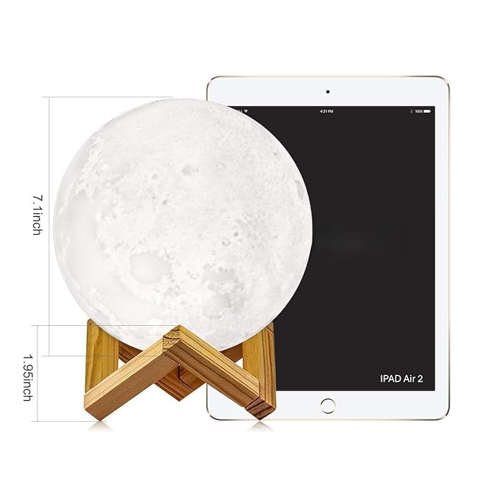 3D Moon Lamp Light With Wooden Stand