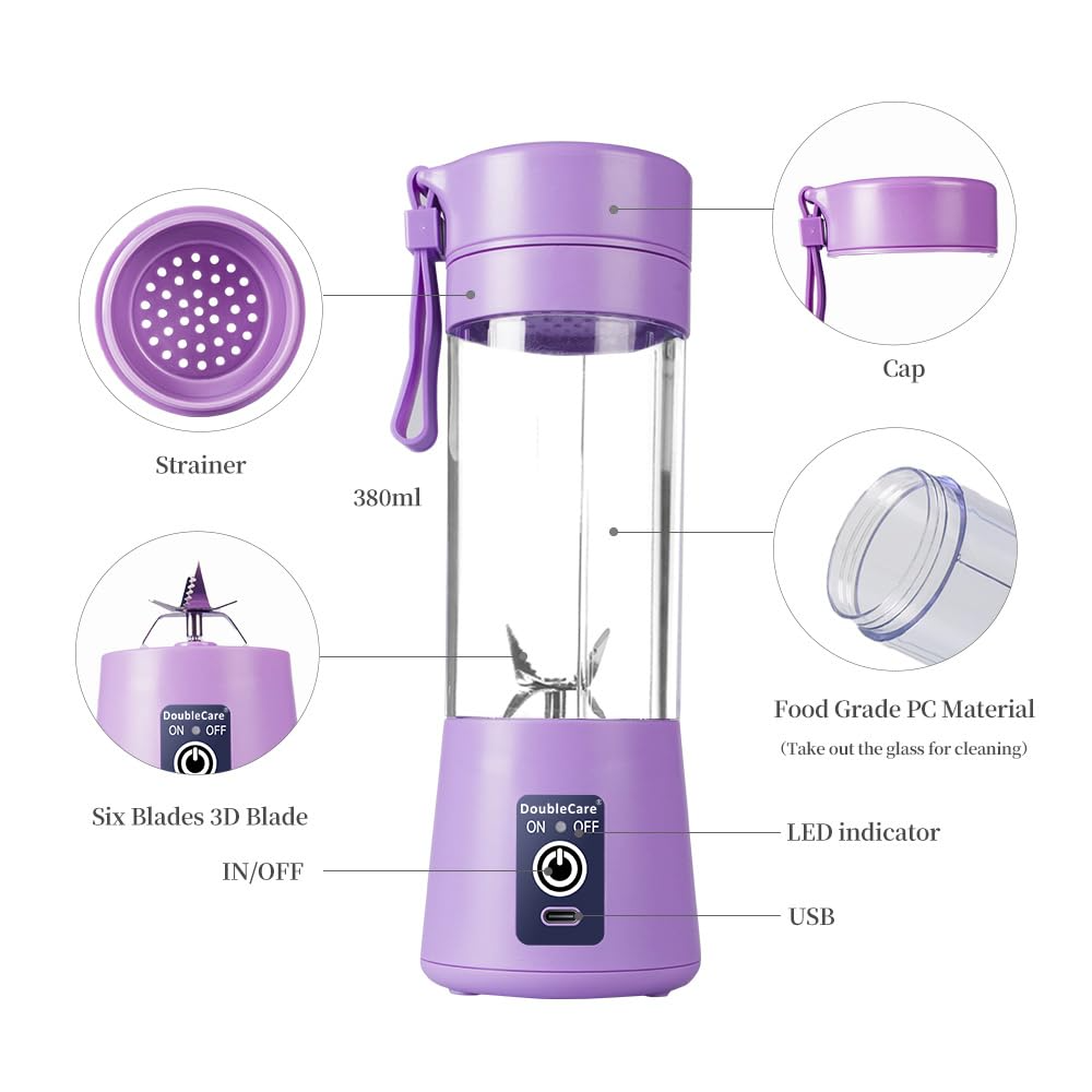 Portable Juicer Blender, 6 Blade Electric USB Rechargeable Juicer Mixer