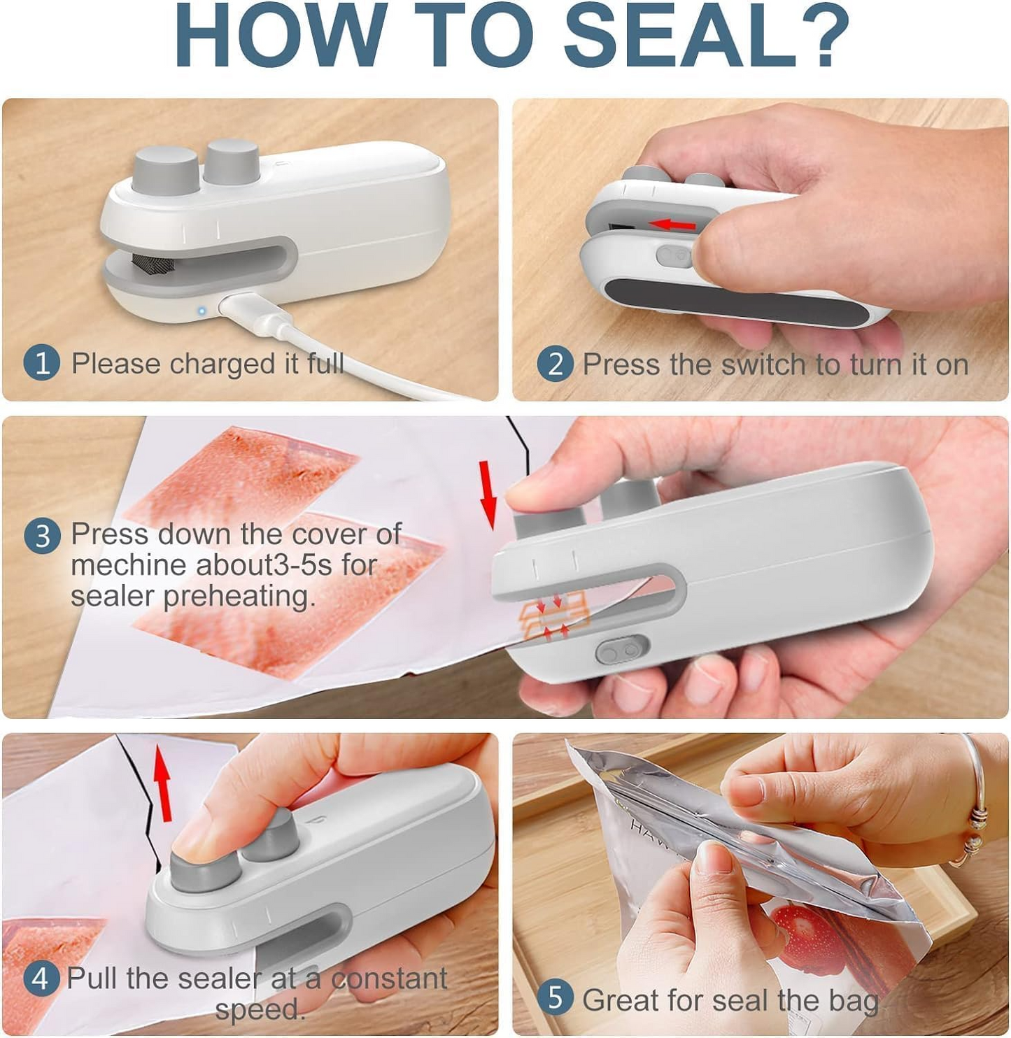 Portable Mini Sealing Machine, Handheld Packet Sealer for Food, Snacks, etc.